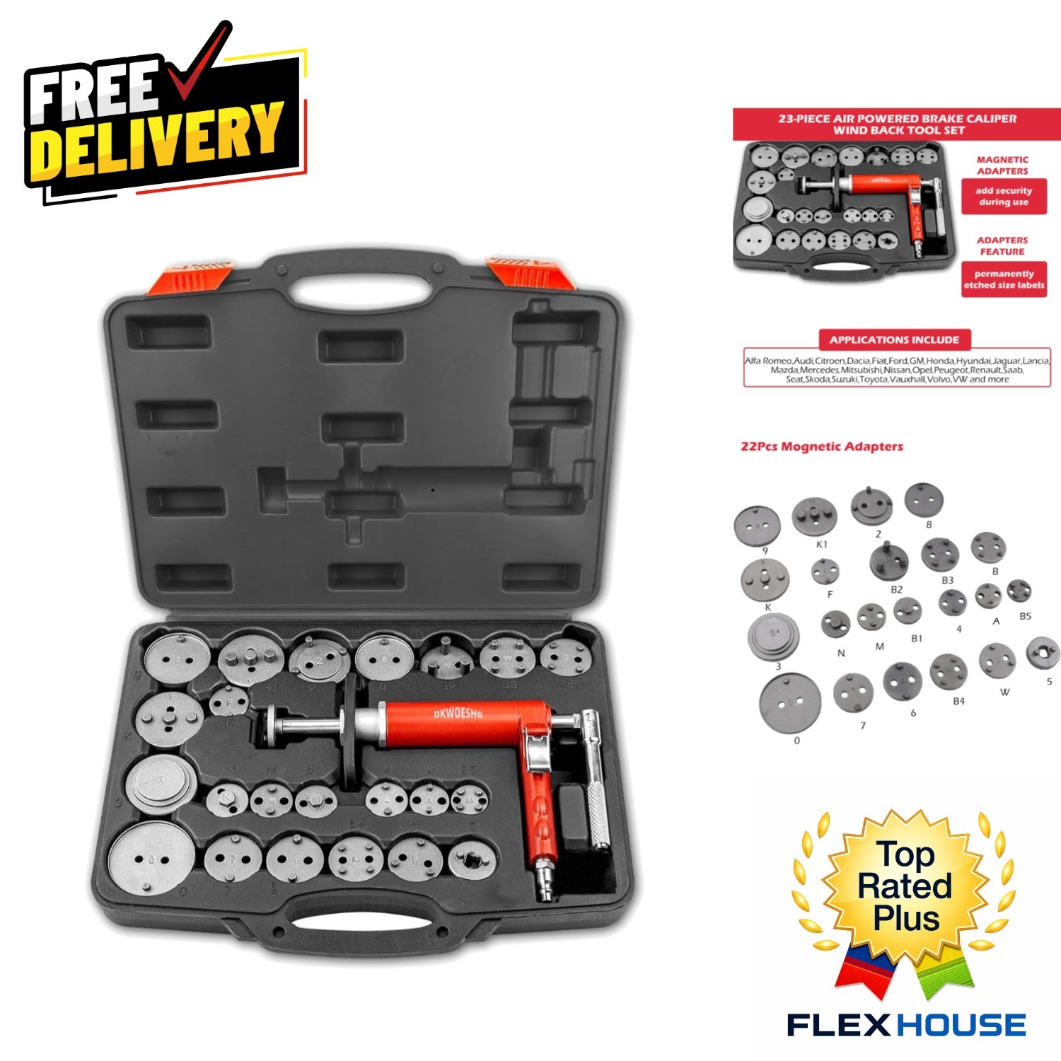 Bi-Directional Pneumatic Brake Tool Kit for Quick and Precise Piston Adjustment