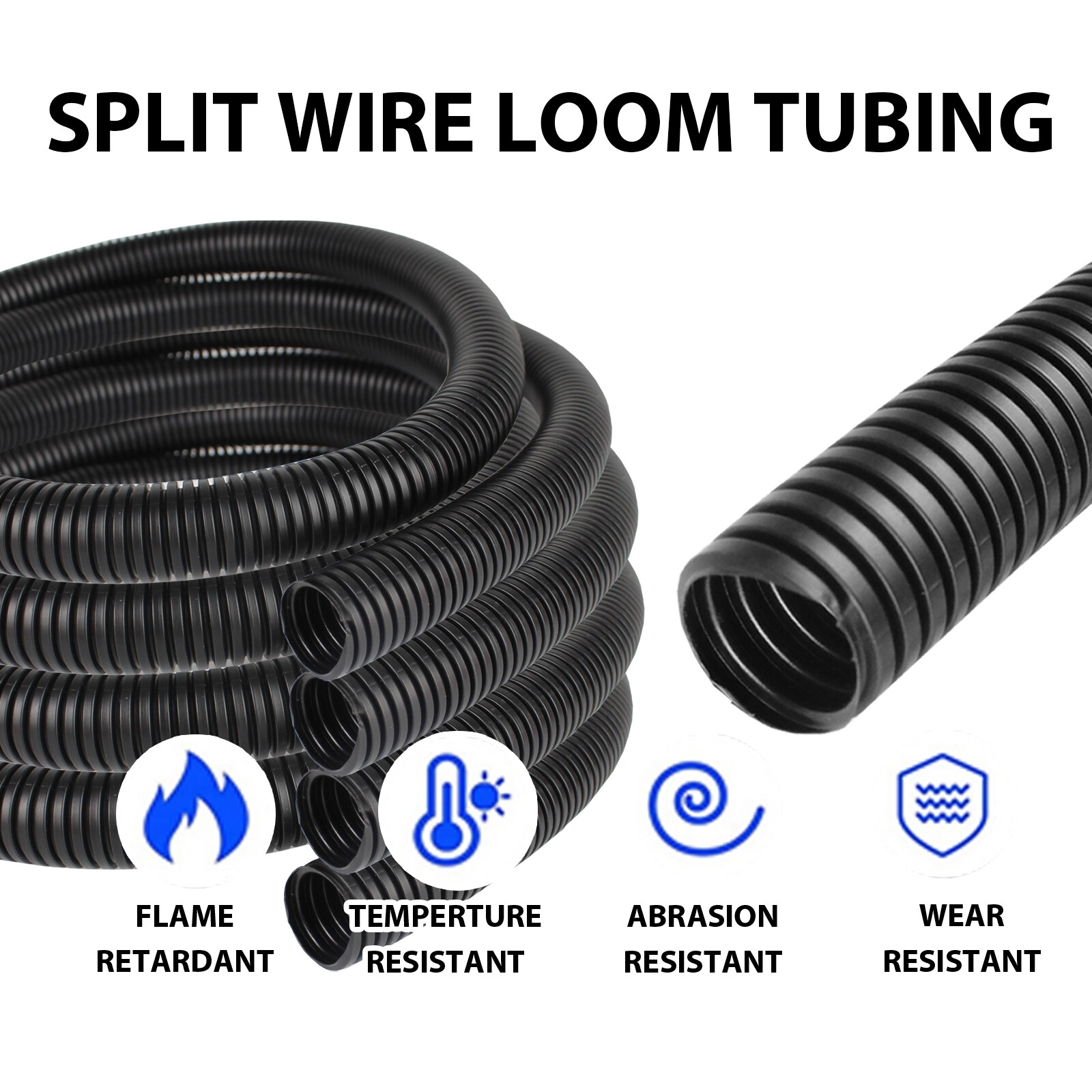 Split Loom Flex Conduit Wire Harness Wrap Cable Sleeve High Temp Resistant Lot