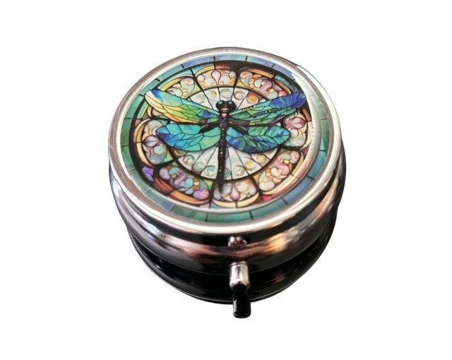 Dragonfly Travel Pill Box 3 Compartment Decorative Medicine Stash Case Metal New