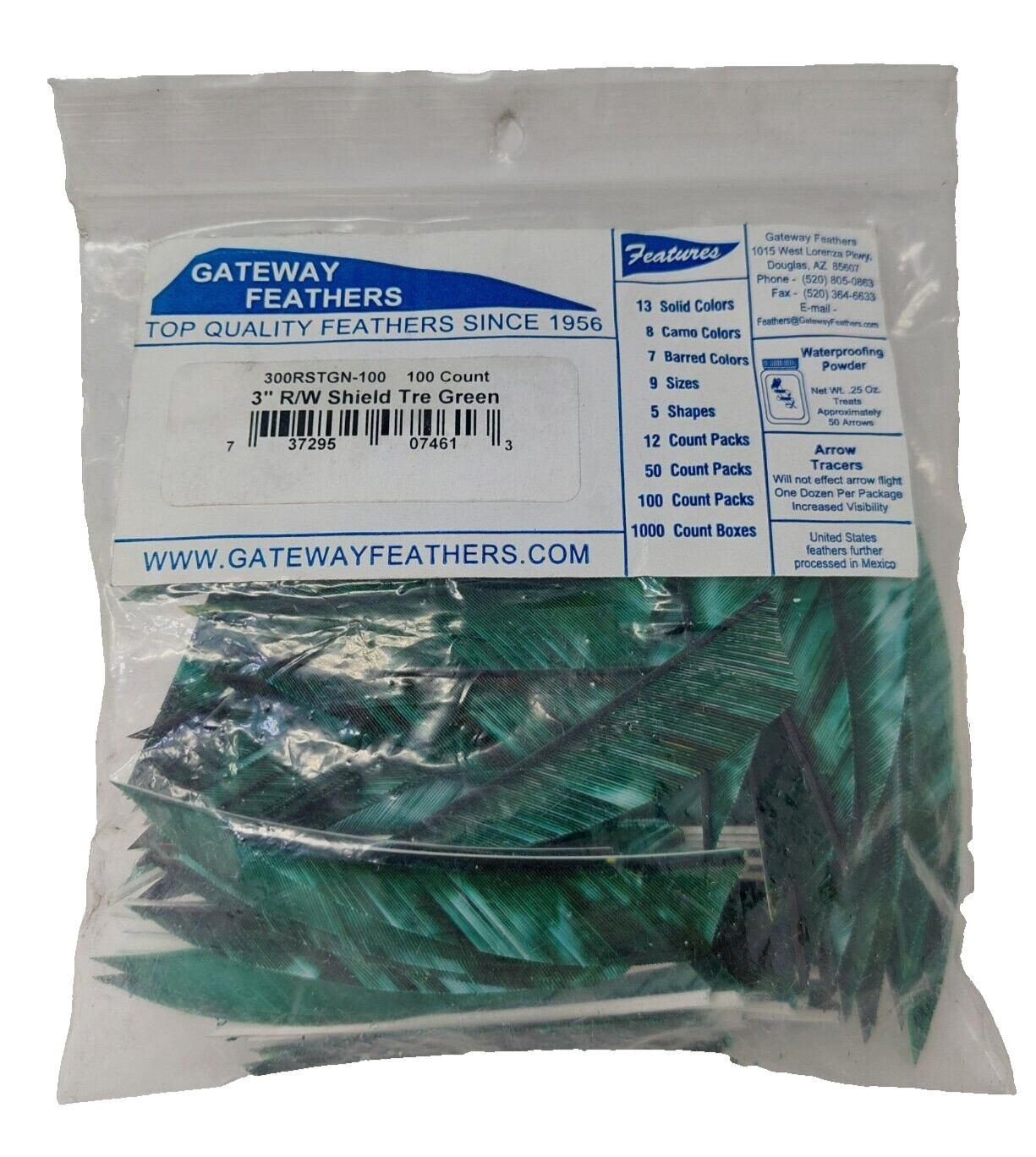 100 Pack Gateway Feathers 3" Right Wing: Shield Camo Tre Green 300RSTGN-100