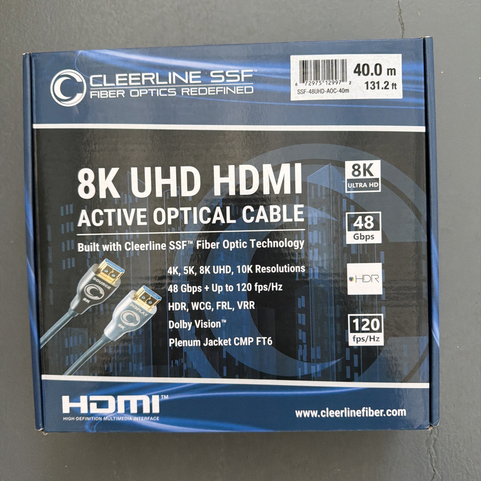 Cleerline SSF-48UHD-AOC  8K/UHD 48Gbps Active Optical HDMI - 131.2  Feet (40m)