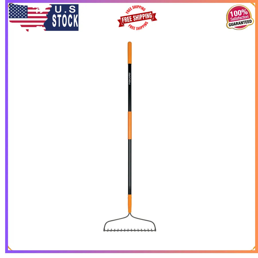 Fiskars 64 inch Garden Bow Rake with Fiberglass Handle Black and Orange
