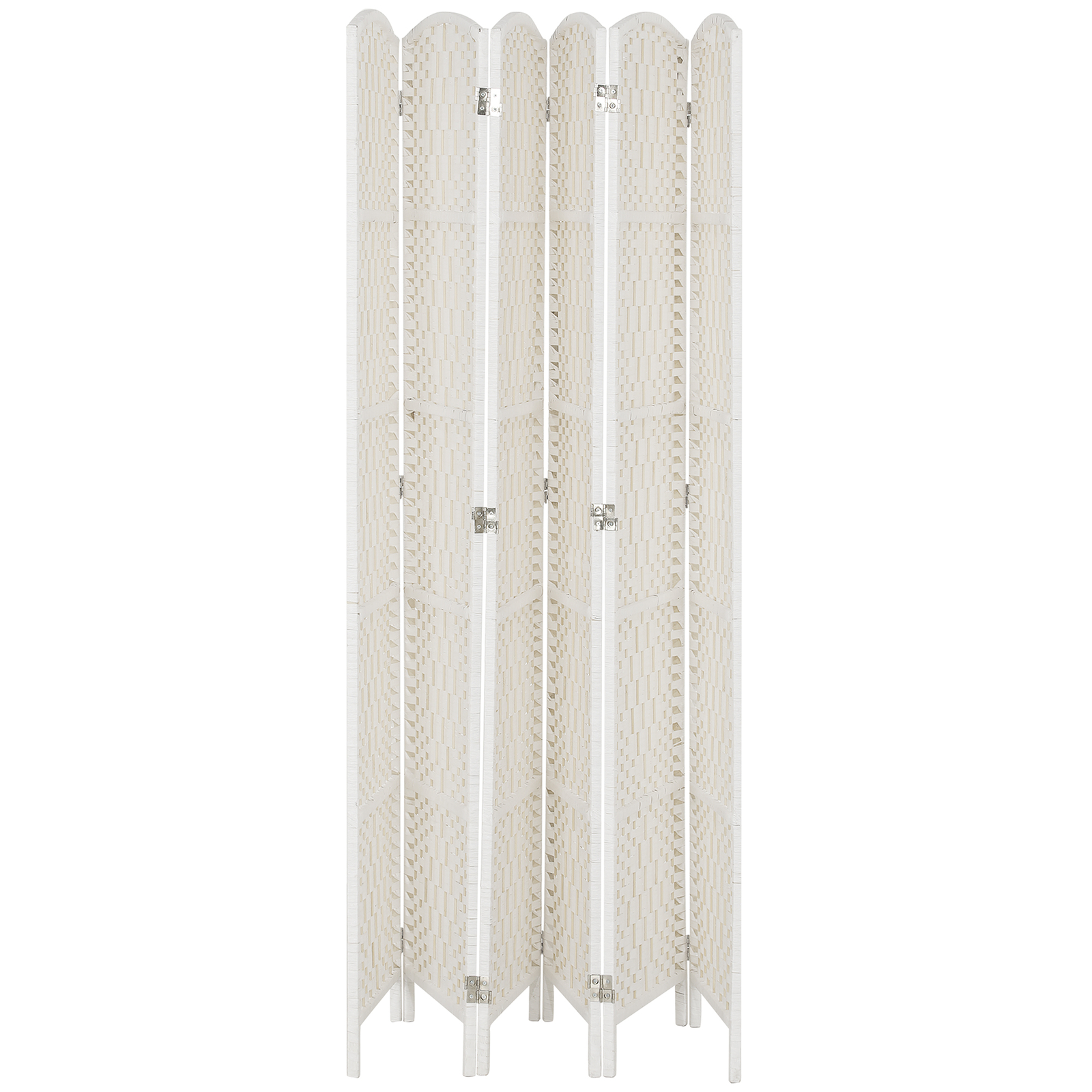 6 Weave Panel Room Divider Privacy Folding Screen Diamond Decor, White