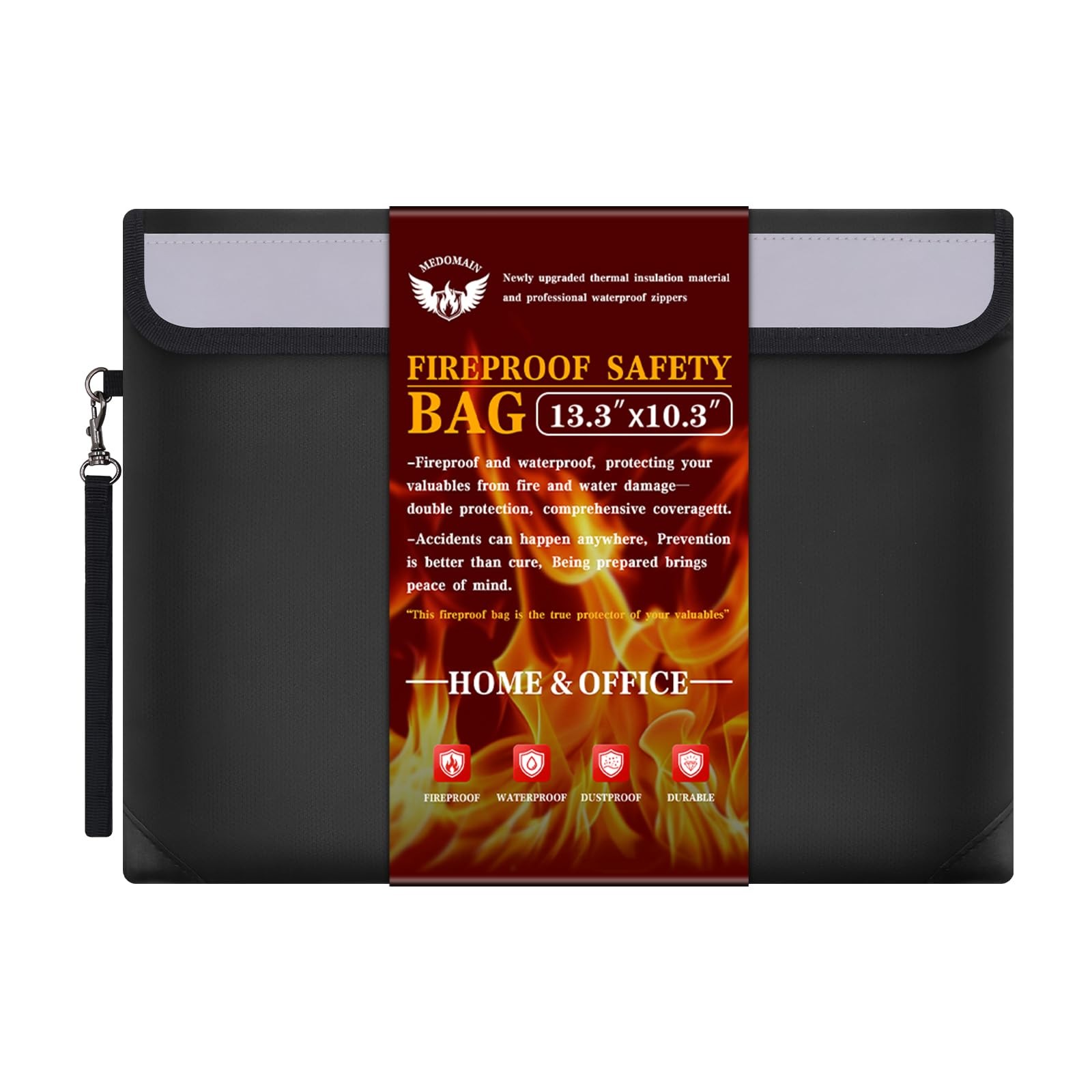 2000°F Fireproof Document Bag Waterproof Holder with Zipper for Cash Money