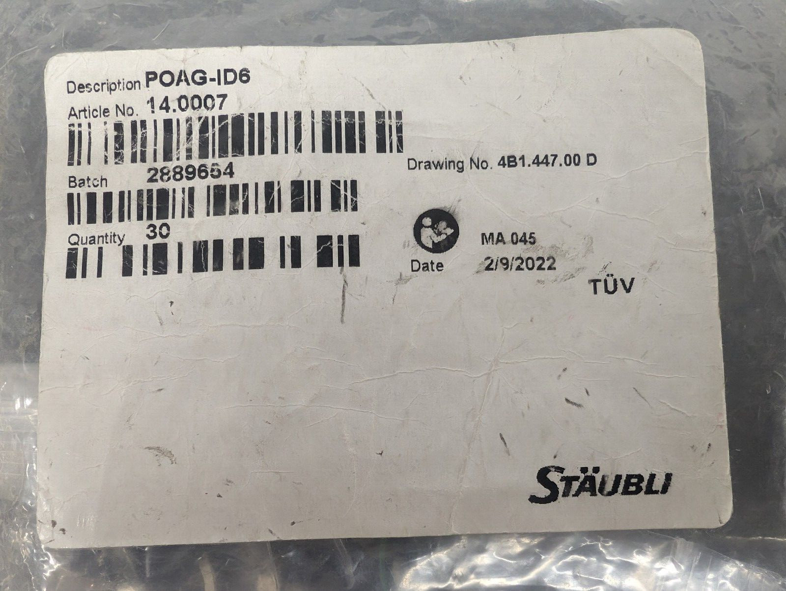 New, Staubli, POAG-ID6, 14.0007 PANEL RECEPTACLE POM BLACK