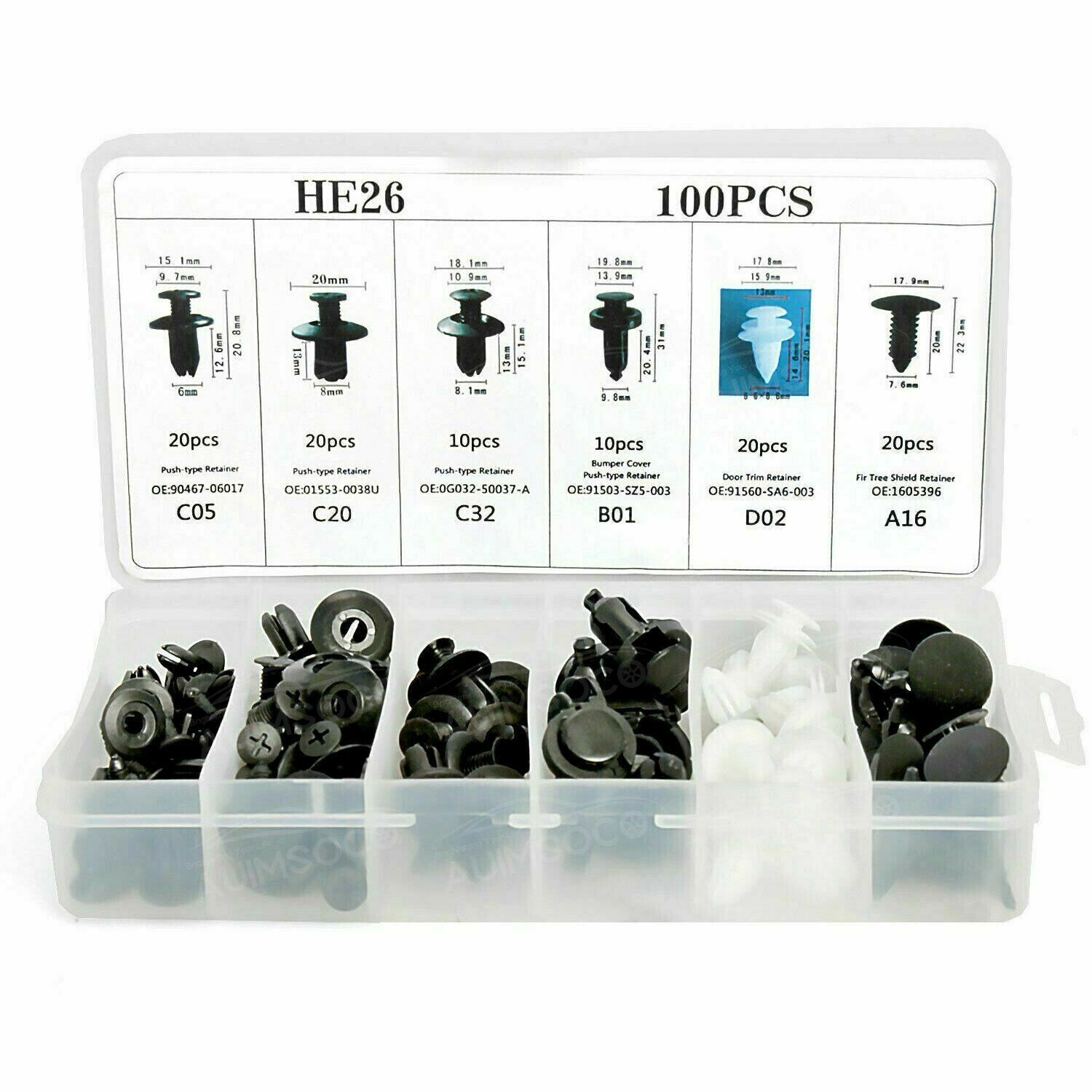 100x Box Set Bumper Fender Liner Push Type Retainer Clips for Honda car Fastener