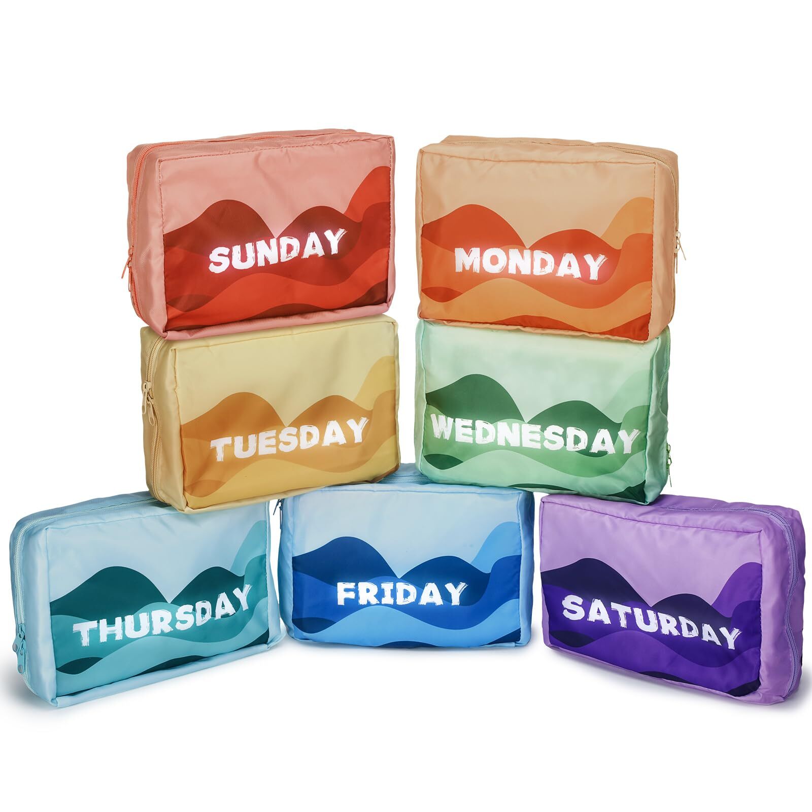 7 Pcs Days of Week Packing Cubes Colorful Luggage Organizers for Suitcase Lig...