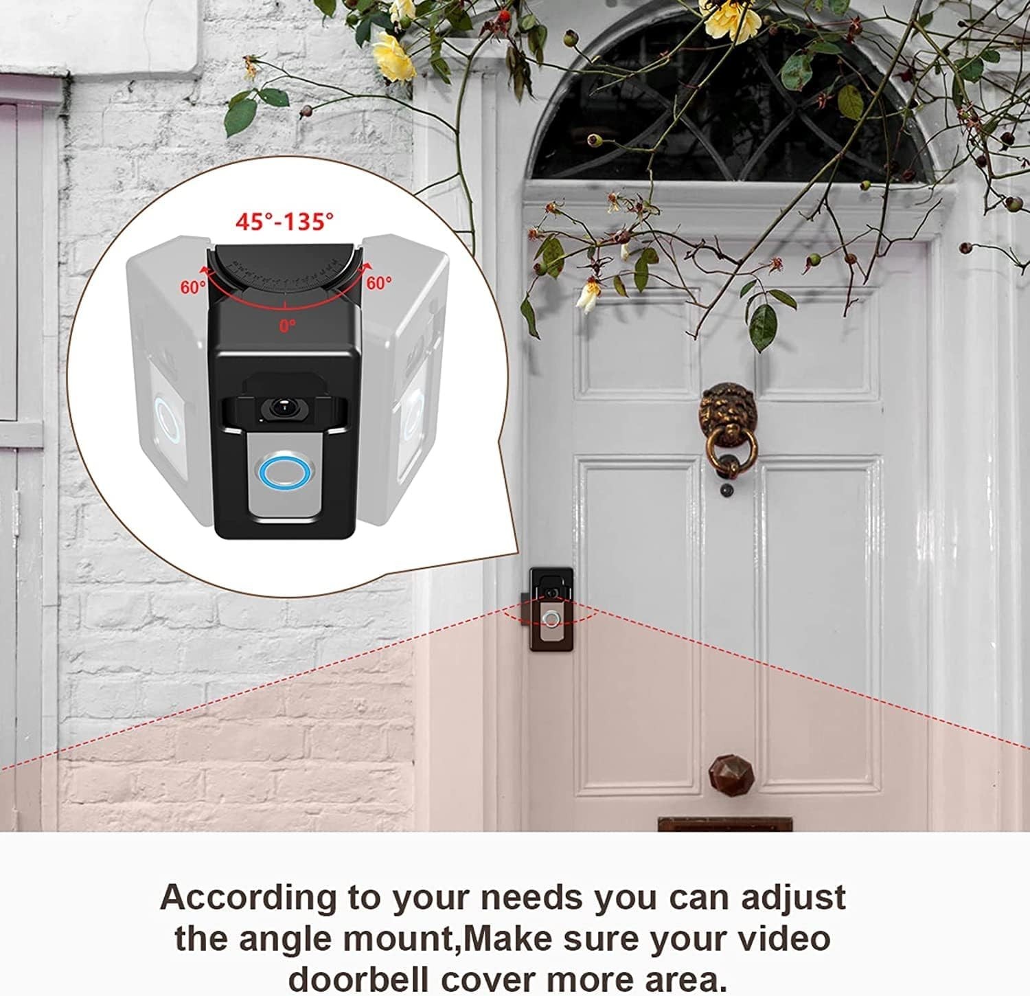 Elegant No-Drill Doorbell Mount: Adjustable 35-45° for Secure Video Coverage