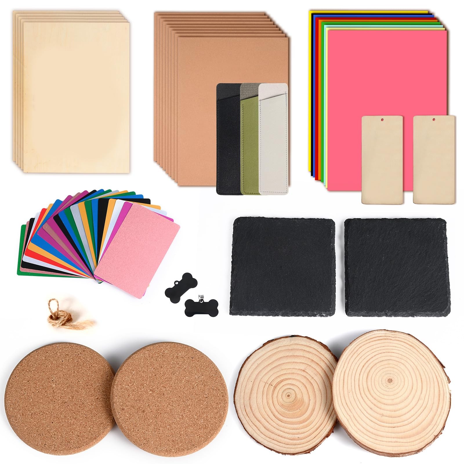 80 PCS Laser Materials Exploration Kit DIY Engraving Supplies Metal Wood Leather