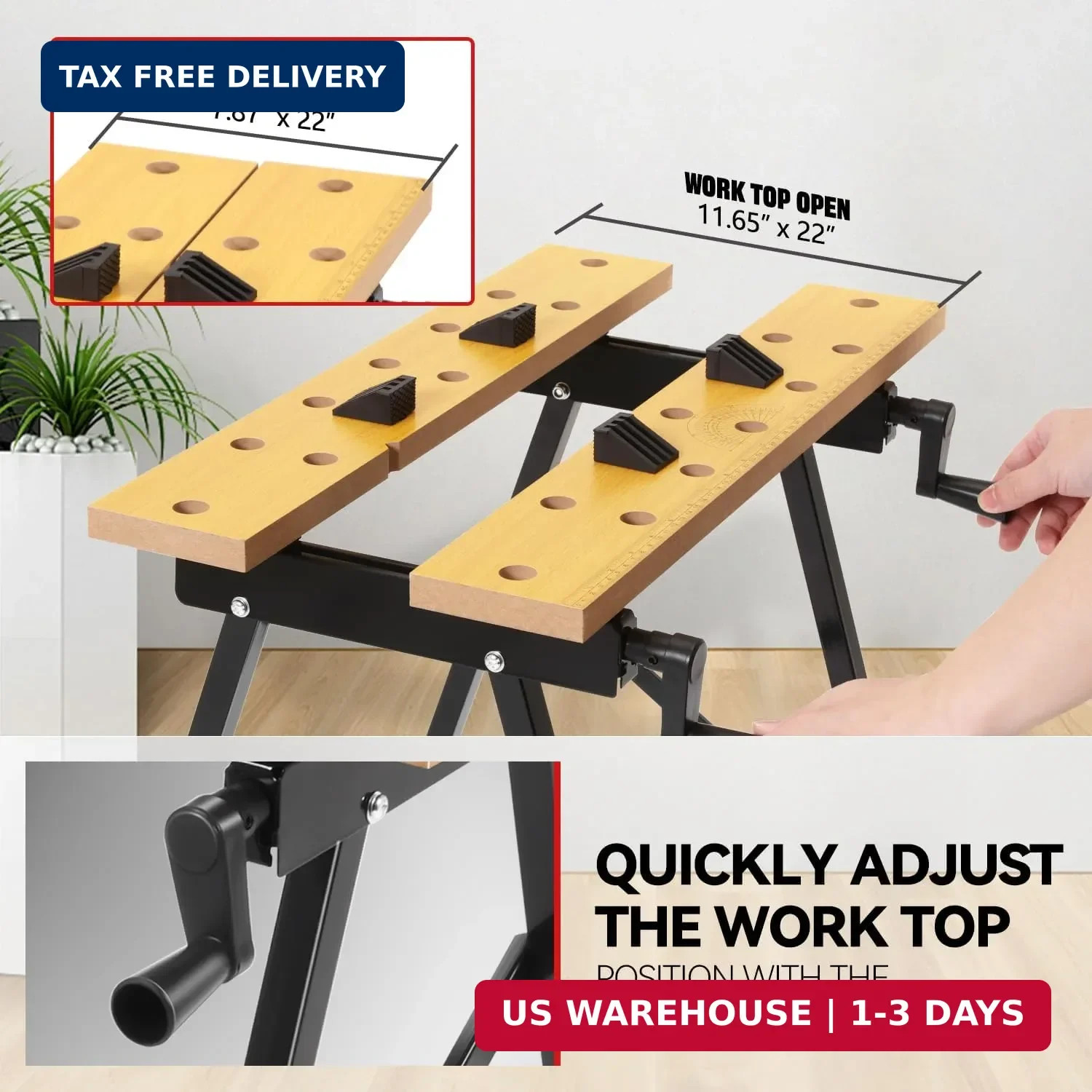Folding Workbench w/Vise, 8-12" Adjustable Height, Portable | Built