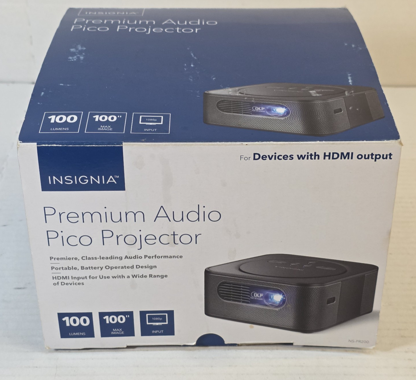 Insignia Reverb Premium Audio Pico Projector NS-PR200 - Black - TESTED