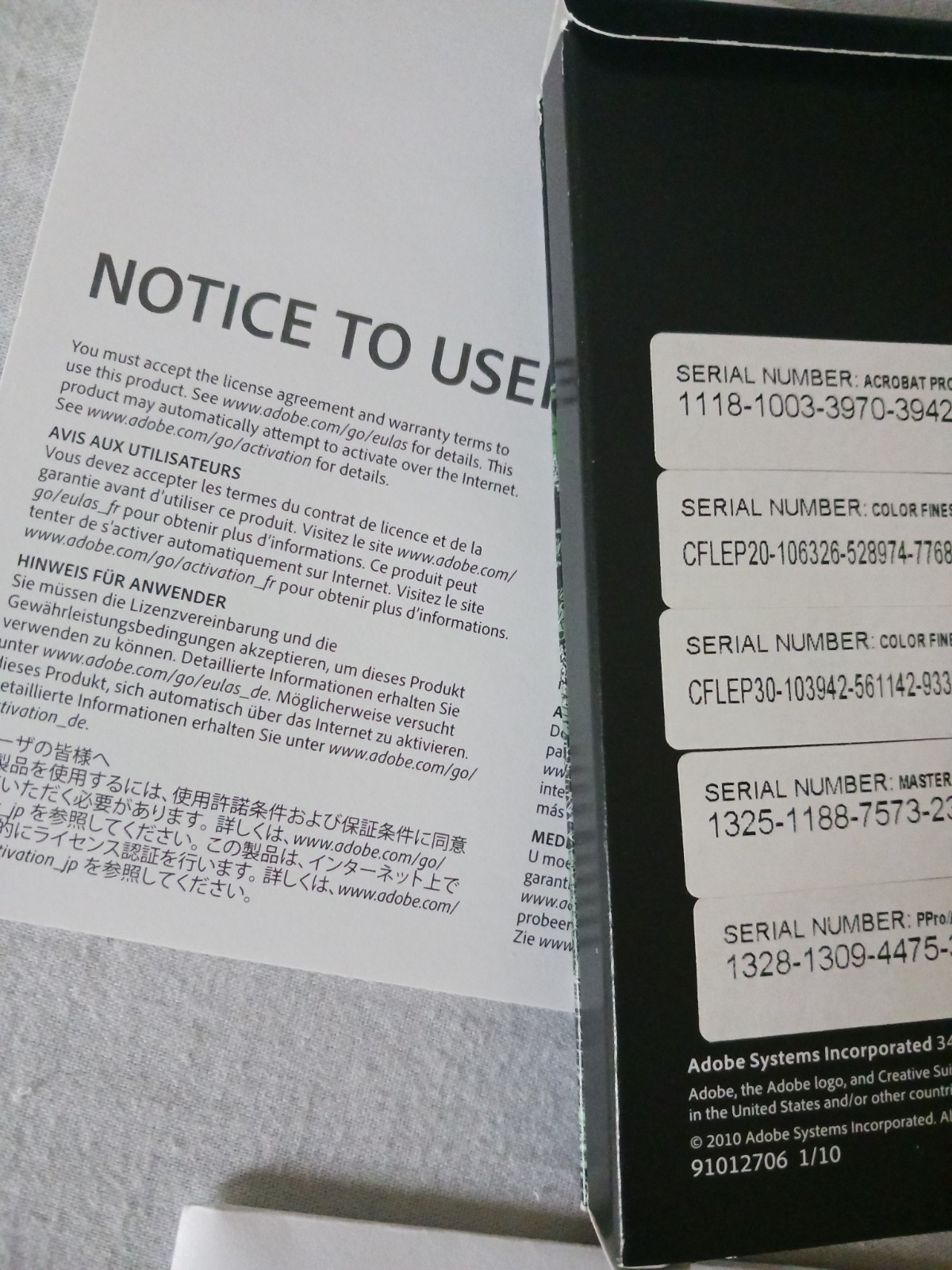Adobe CS5 Master Collection for Windows - Discs and Full Serial Number