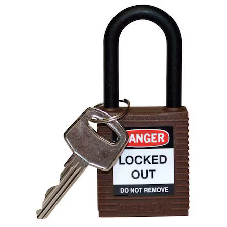 Brady 123330 Lockout Padlock, Keyed Different, Nylon, Brown, 1 1/2 In Shackle