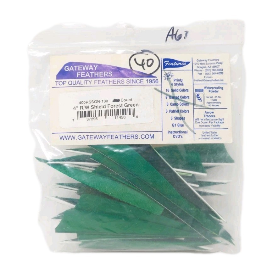 40 Count Gateway Archery Arrow Feathers 4" Right Wing: Shield Forest Green