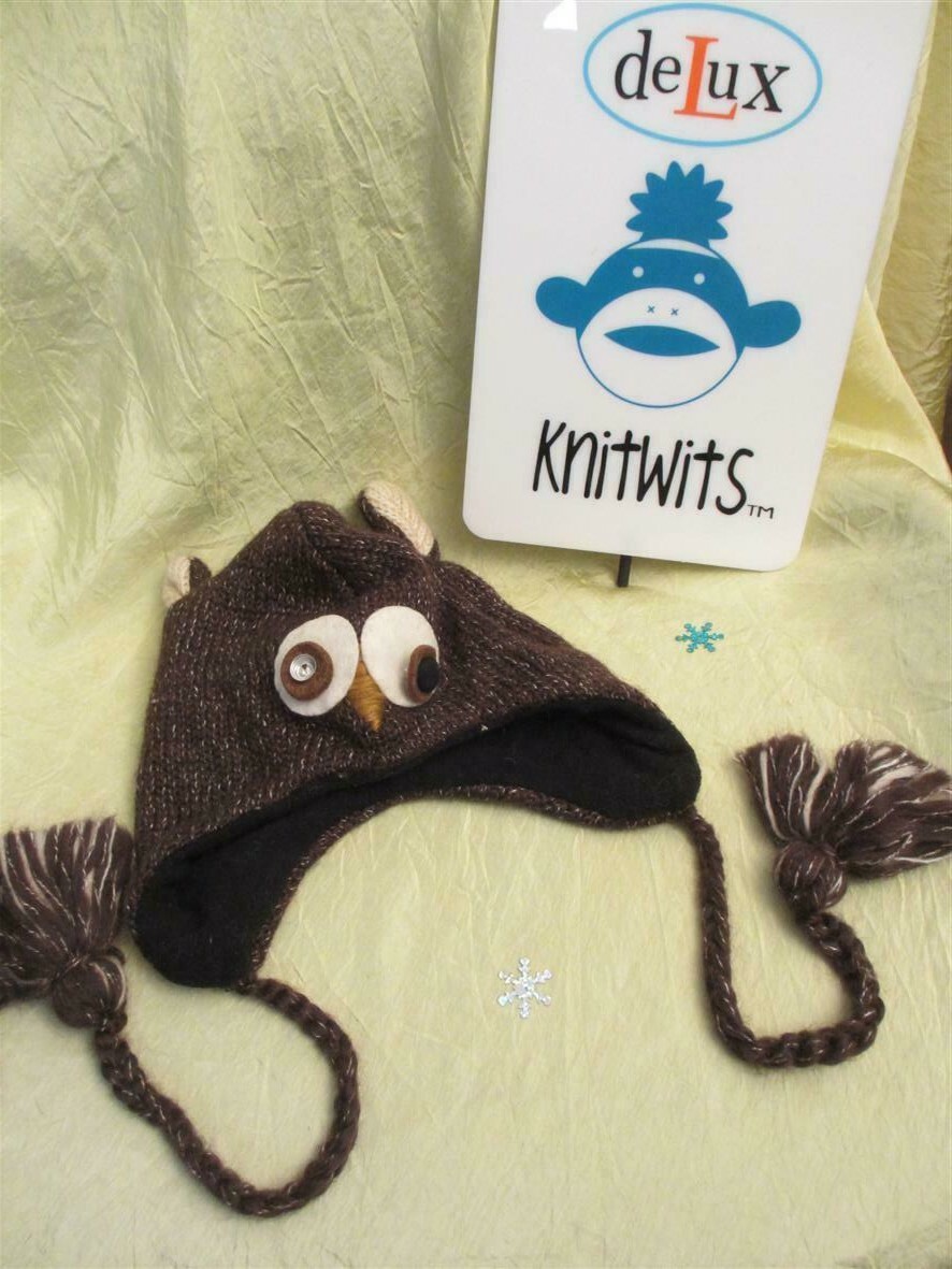 as is CHILD kids owl delux knitwits HAT knit cap costume FLC LINED toque beanie