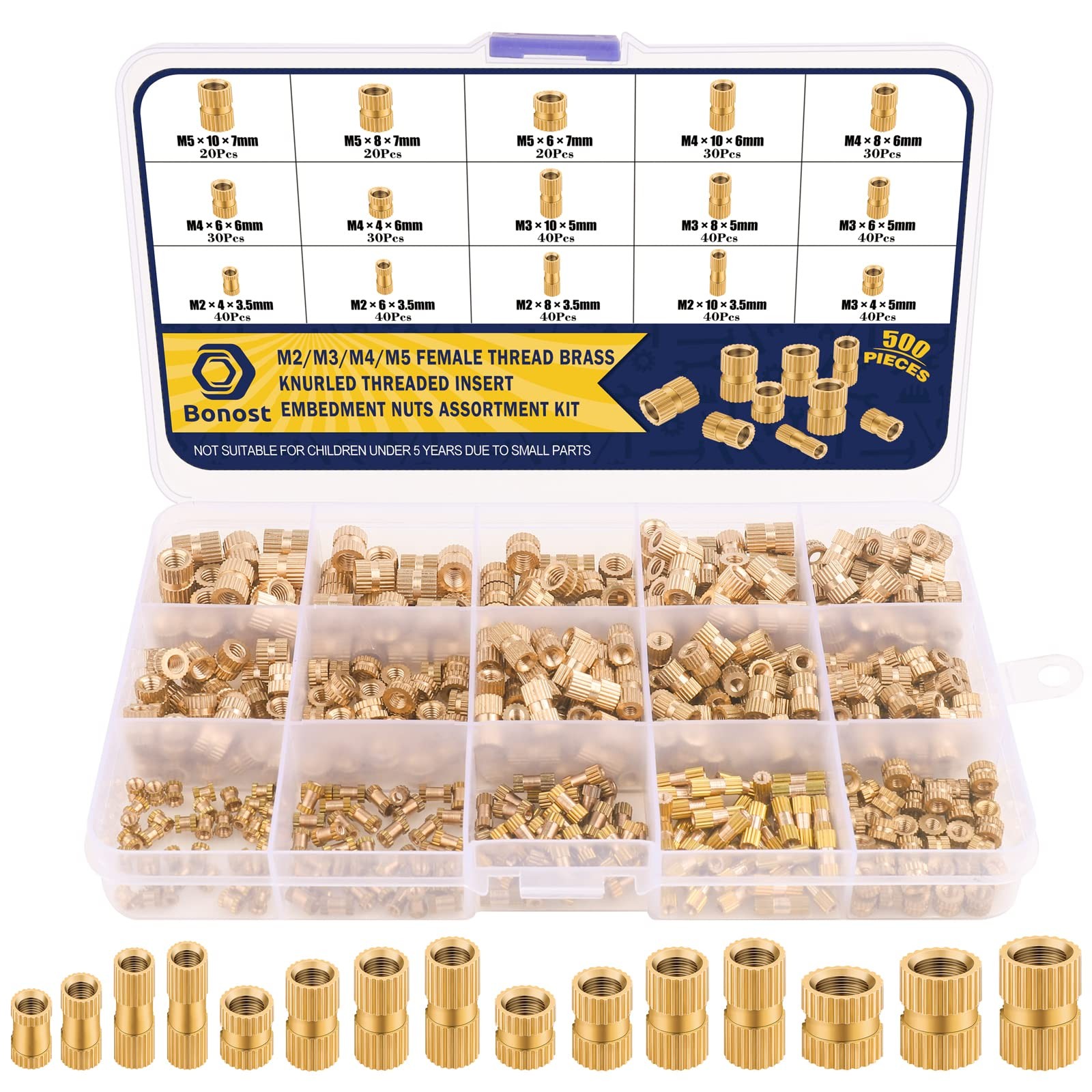 Bonost 500Pcs Threaded Inserts Kit M2 M3 M4 M5 - Female Thread 500, Clear