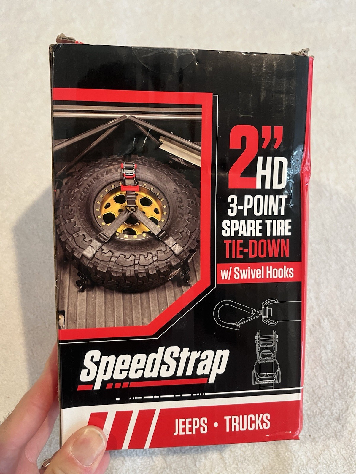SpeedStrap 2” HD 3-Point Spare Tire Tie-Down with Swivel Hooks For Jeeps/Trucks