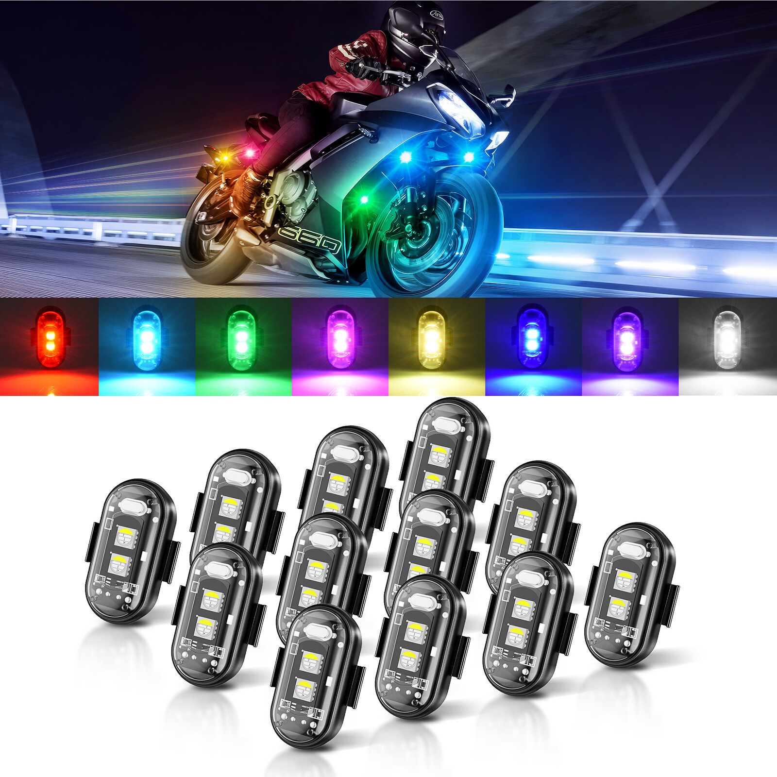 12 Pods Wireless Remote Control RGB LED Strobe Light USB Rechargeable Lights Set