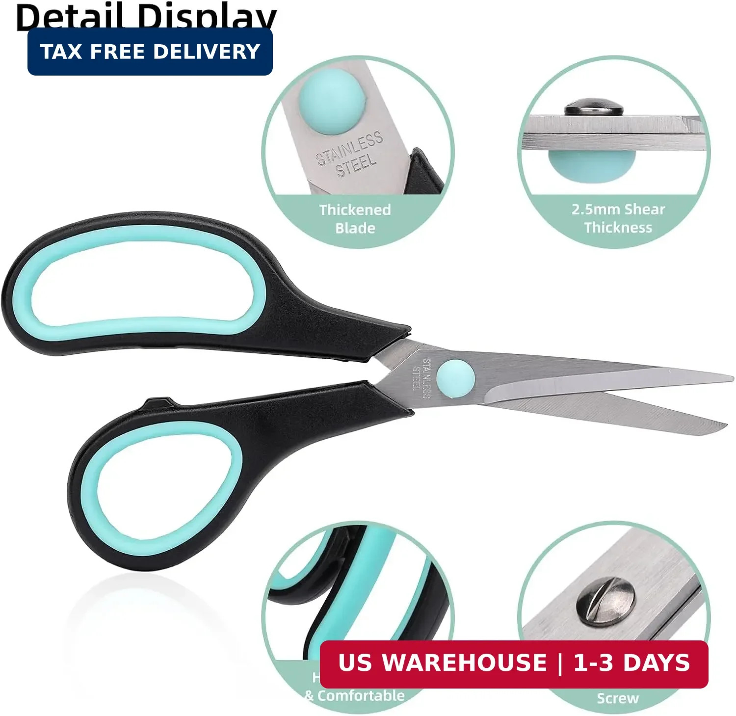 Assorted Size Scissors 4 Pc Set, Heavy Duty Stainless Steel Sharp Blades,Comfort