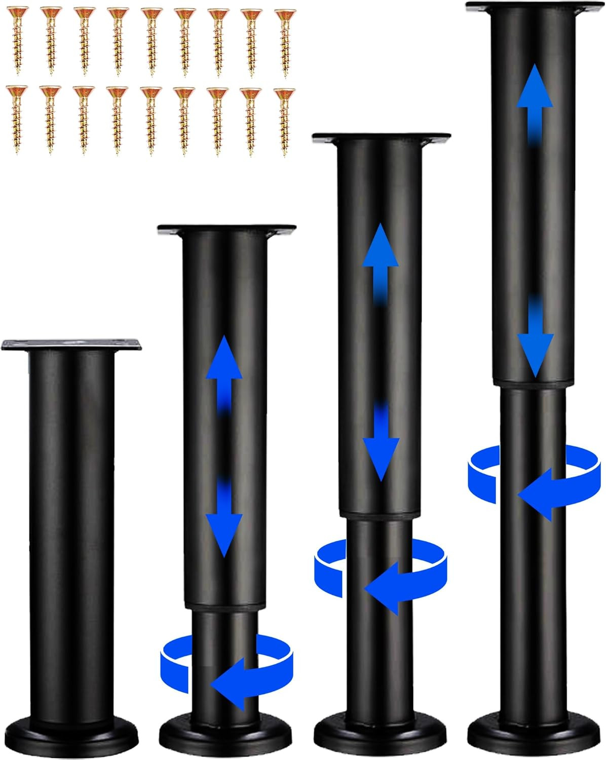 4pc Adjustable Bed Support Legs Heavy Duty Frame Center Slat Replacement Black