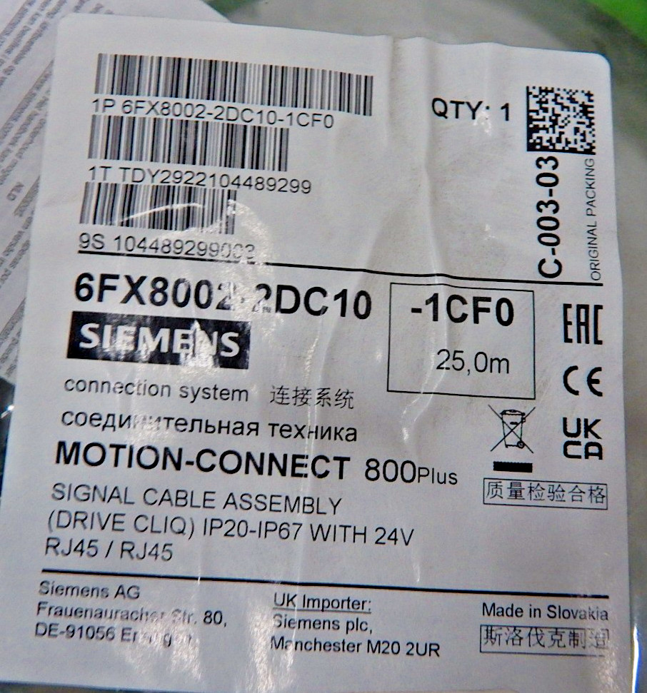 New In Box SIEMENS 6FX8002-2DC10-1CF0 Green Compatible Cable 25m