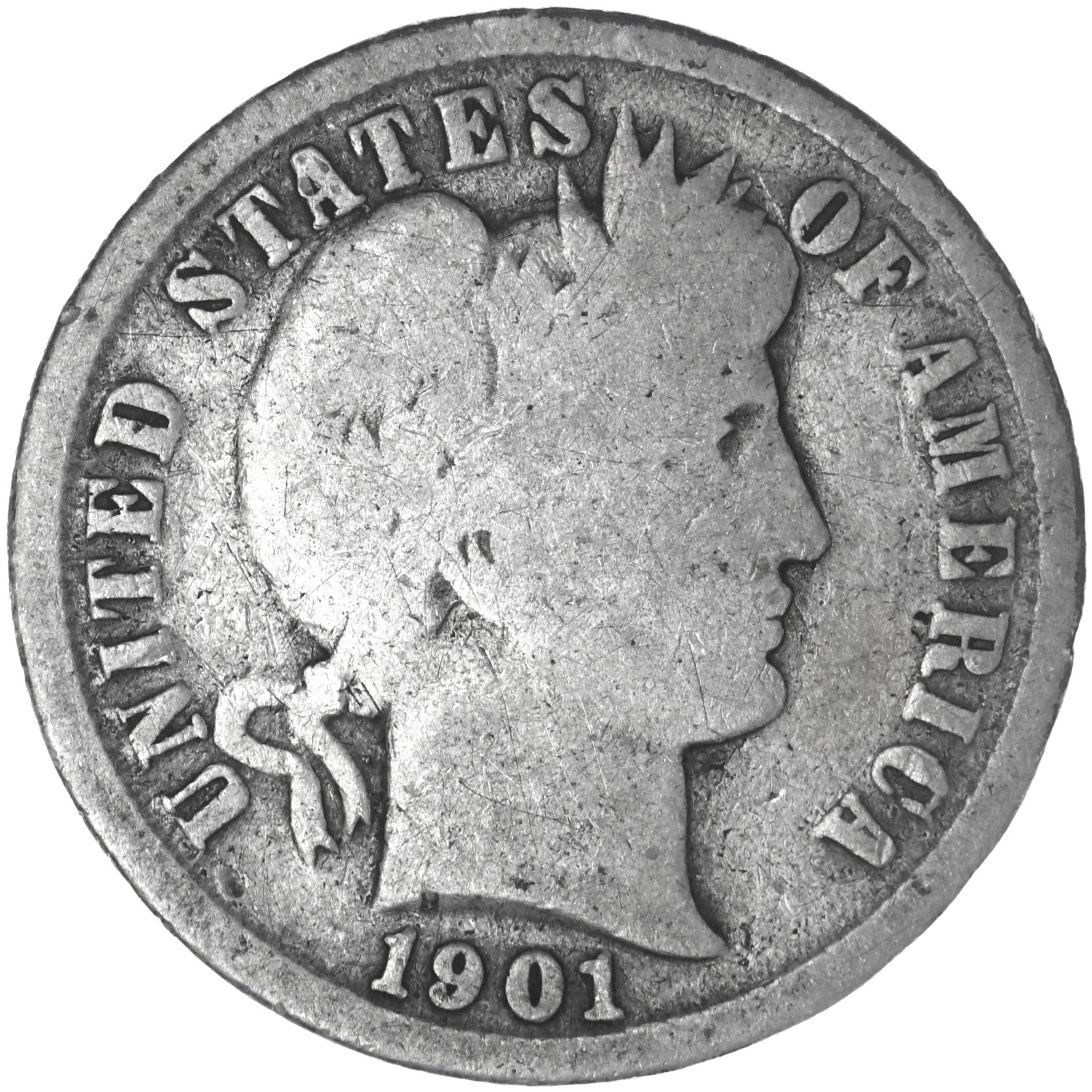 1901 (P) Barber Dime 90% Silver Good GD