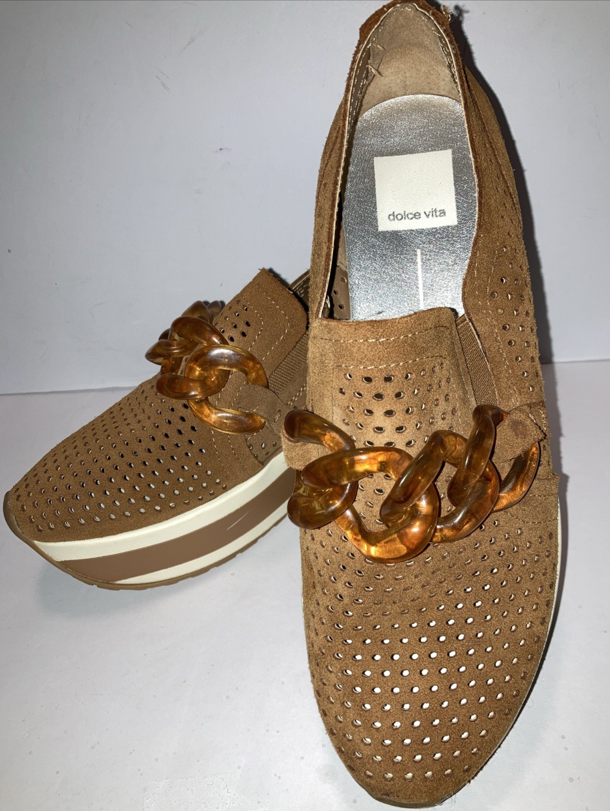 Dolce Vita Platform Loafer Size 7 Chunky Chain Brown Leather