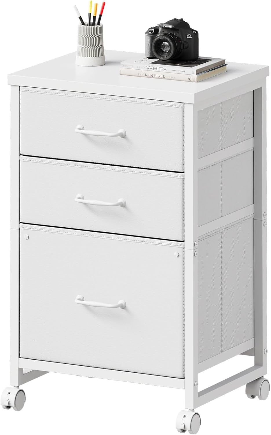 3 Drawer Mobile File Cabinet with Wheels Fabric Vertical Filing Cabinet Fits A4