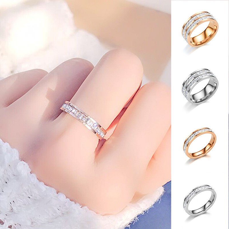 Rhinestone Rings Stainless Steel Fashion Jewelry Zircon Rings Women Finger Ri ✨