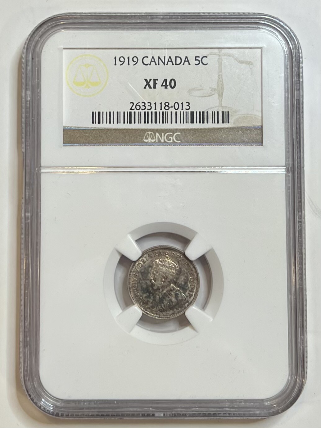 1919 Canadian Silver Nickel 5C NGC XF 40 Canada Nice Colors !