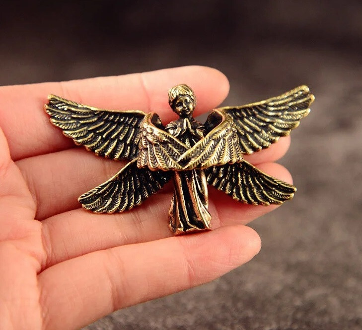 Brass Angel Boy Figurine Small Animal Statue Table Office Home Decoration Toy