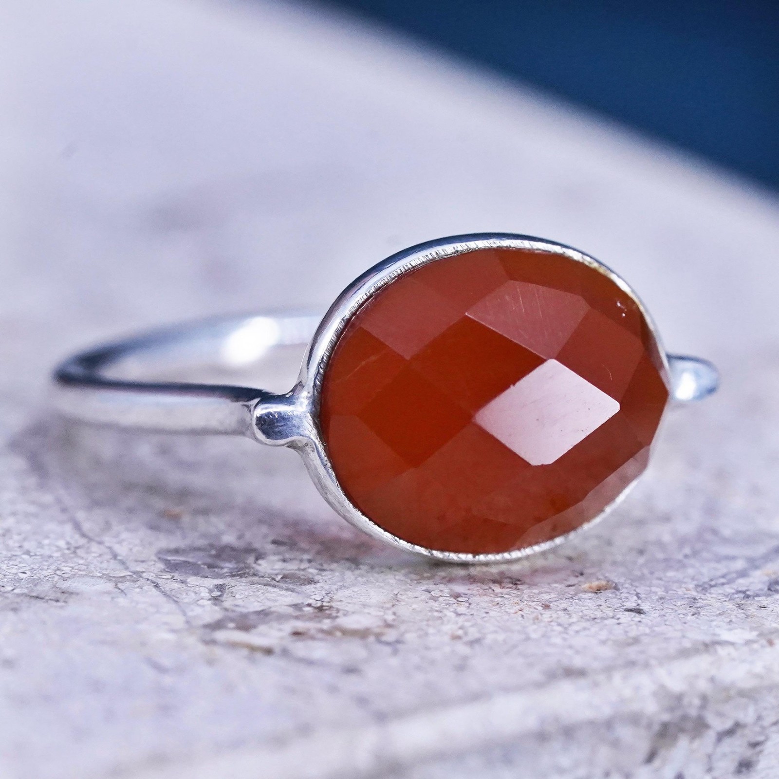 Size 5, vintage Sterling Silver 925 Red Carnelian handmade Ring