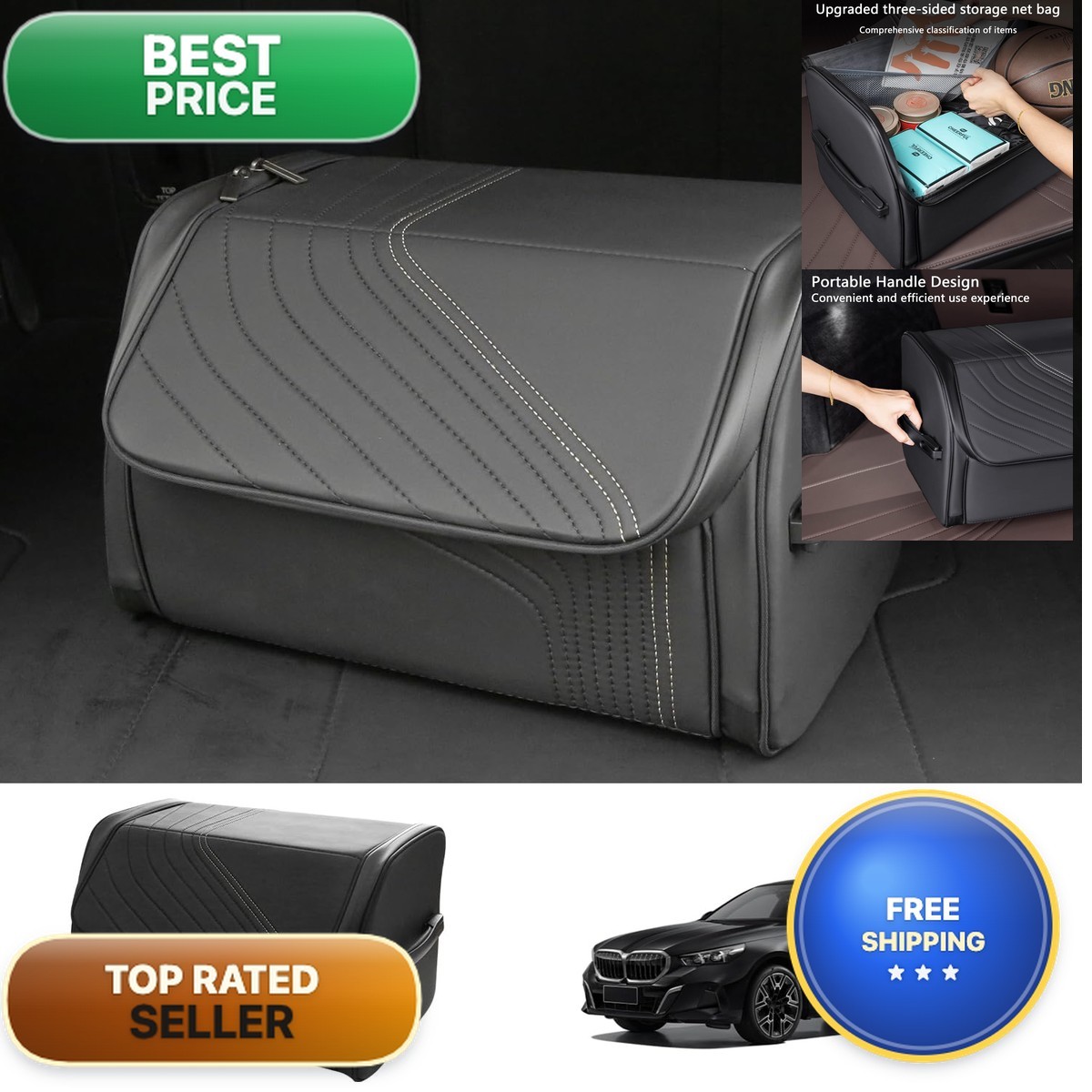 TOPABYTE Car Trunk Organizer Lid Capacity Collapsible Bag Black, Small