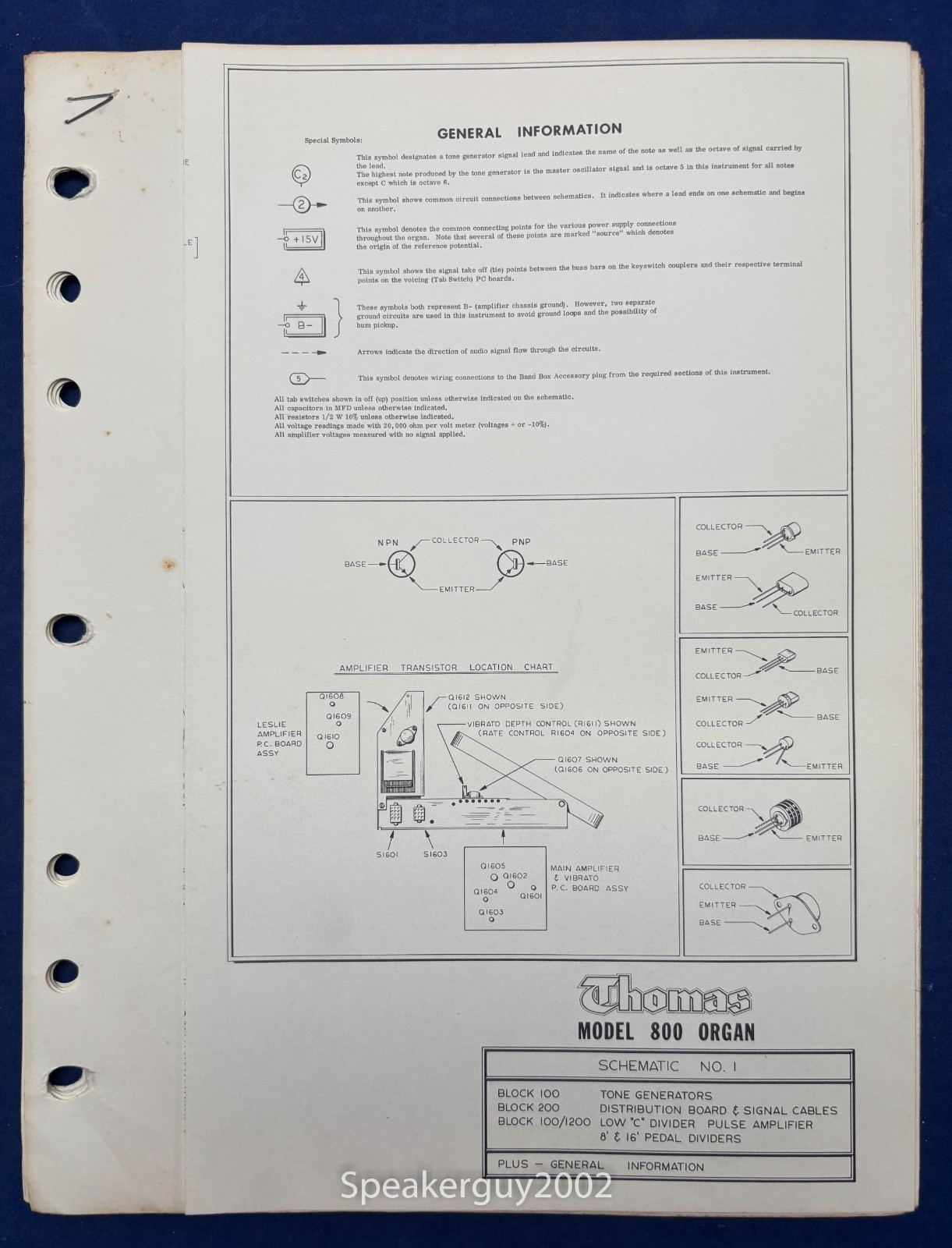 Original Thomas Organ / 800 / Service Schematic - Manual