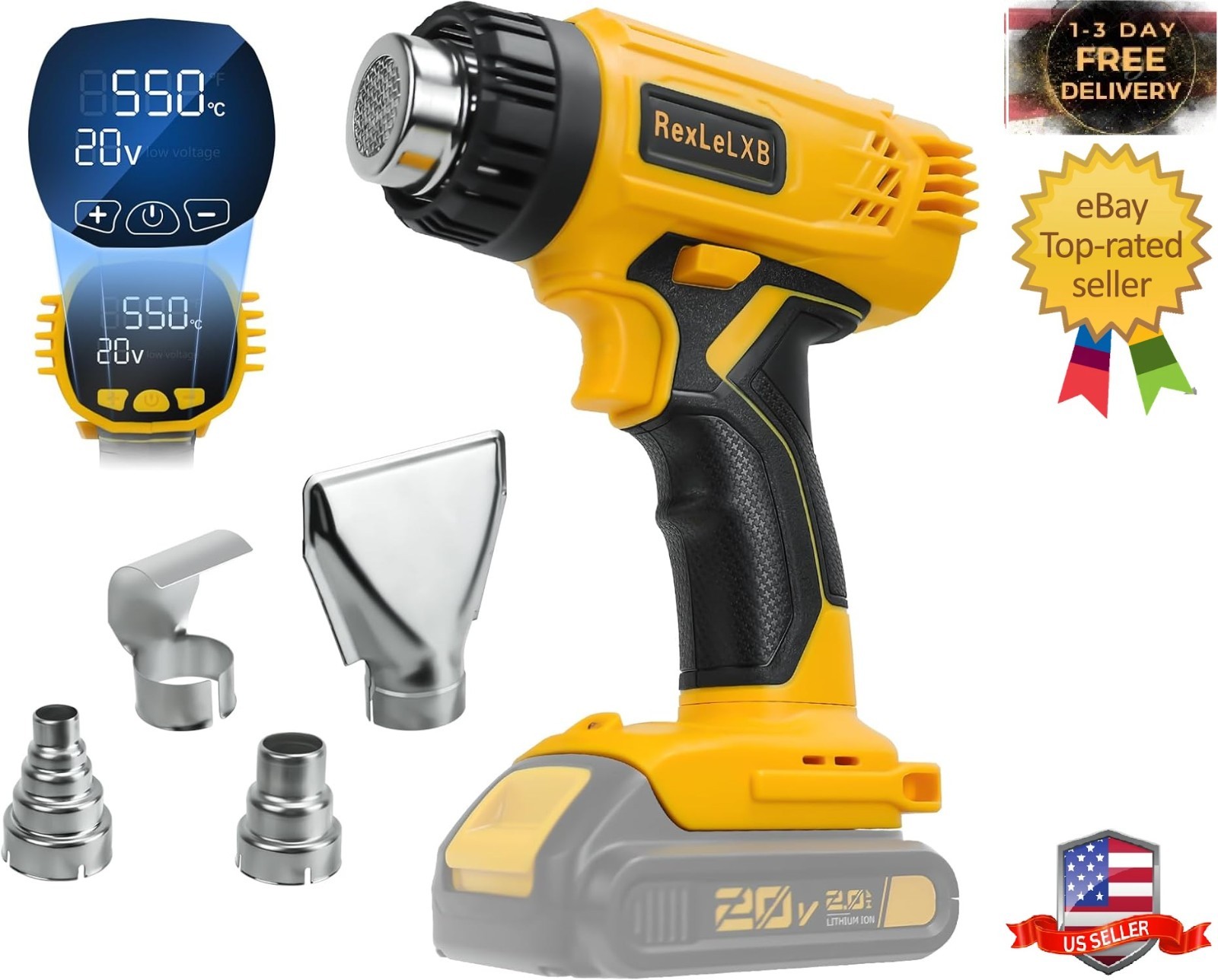 Cordless Heat Gun for De-walt 20V Li-Ion Battery, 350W Fast Heating up to 1022℉