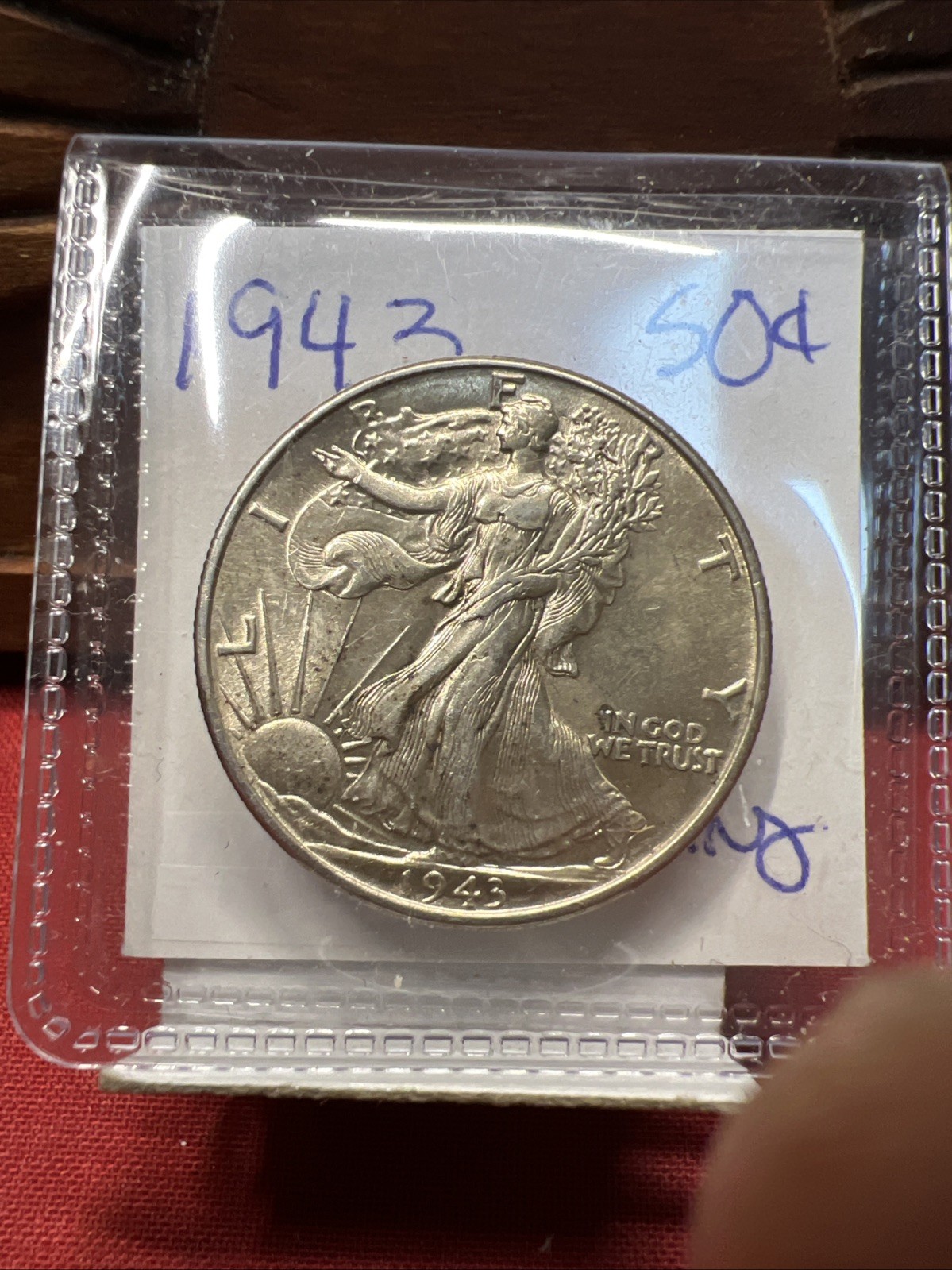 1943 Walking Liberty Half Dollar. Beautiful Coin With Detail Reverse Toning.