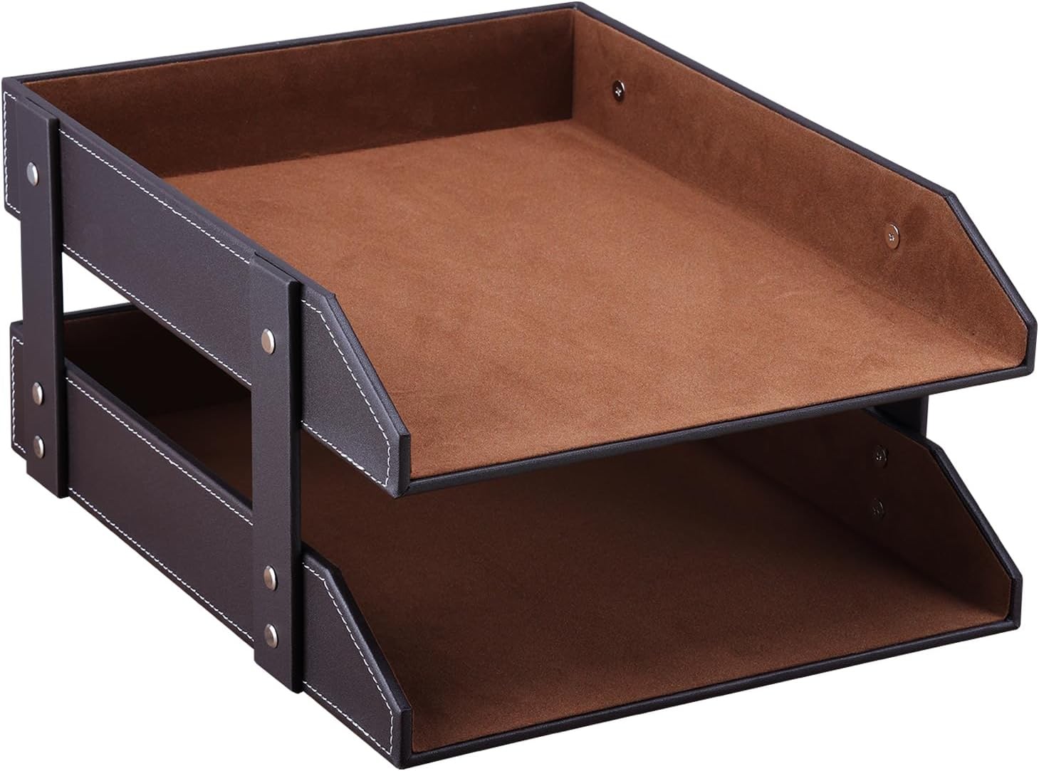 Letter Tray Leather Paper Organizer Tray Wooden Desk File Holder Desktop File