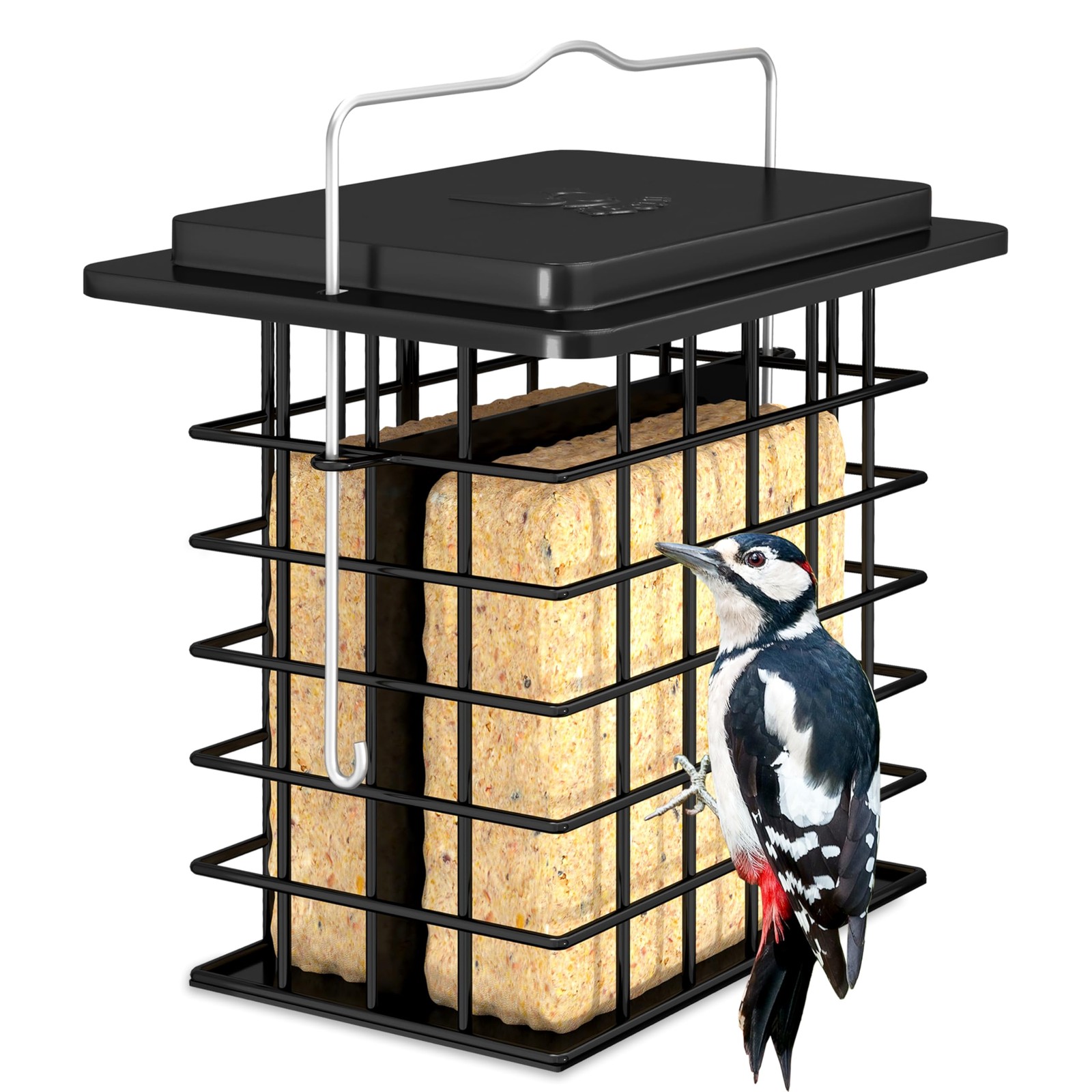 iBorn Double Suet Feeder for Outside 6 Inch,1 Pack, Black