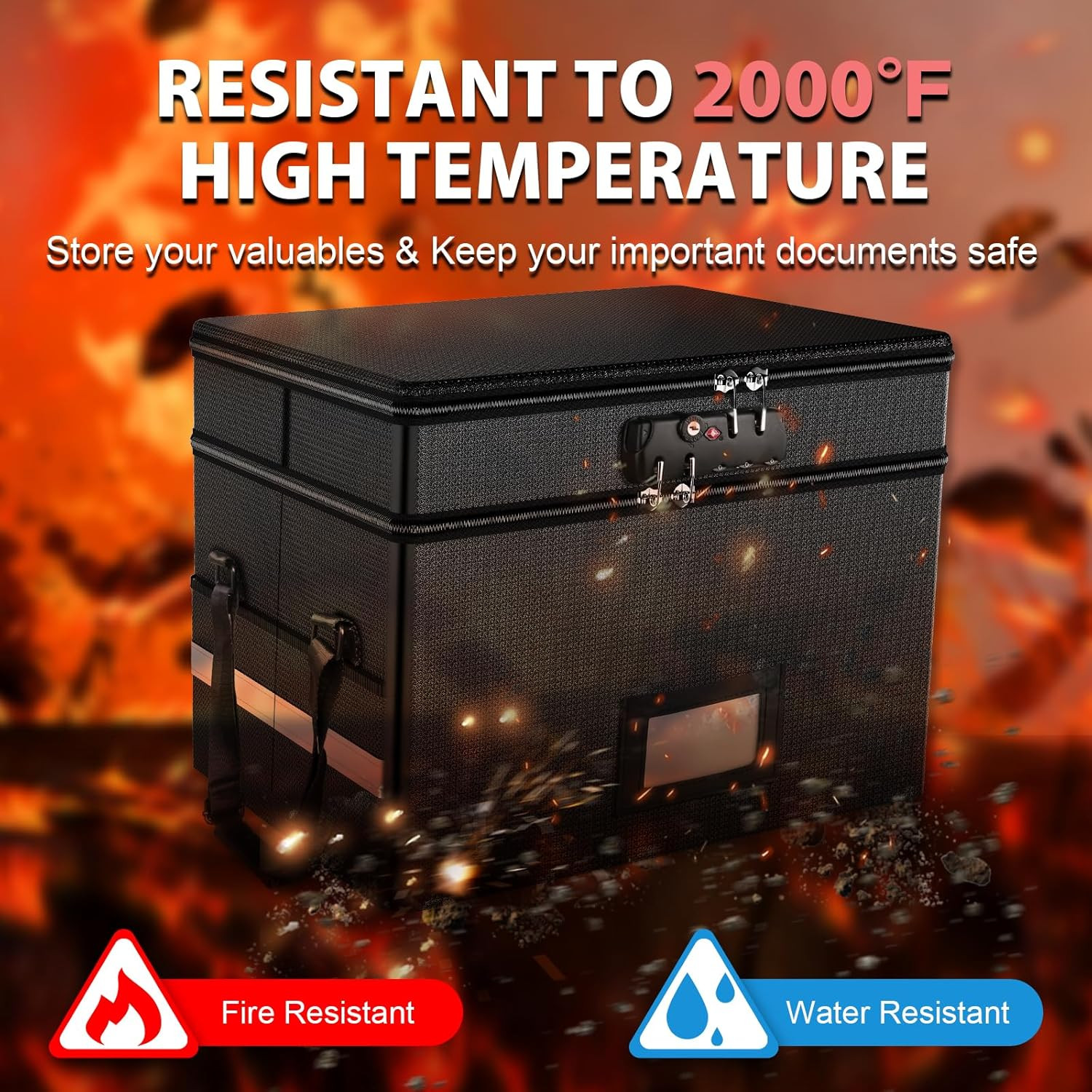 Fireproof Document Box with Lock 2 Layer File Safe Handle Letter Legal
