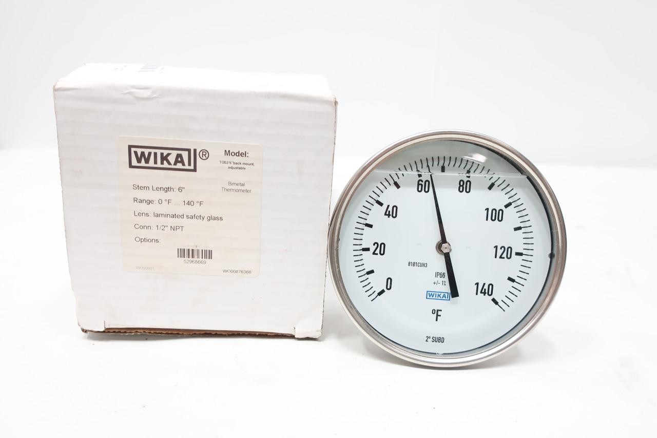 Wika TG53 Bimetal Thermometer 5in 6in 0-140f 1/2in Npt