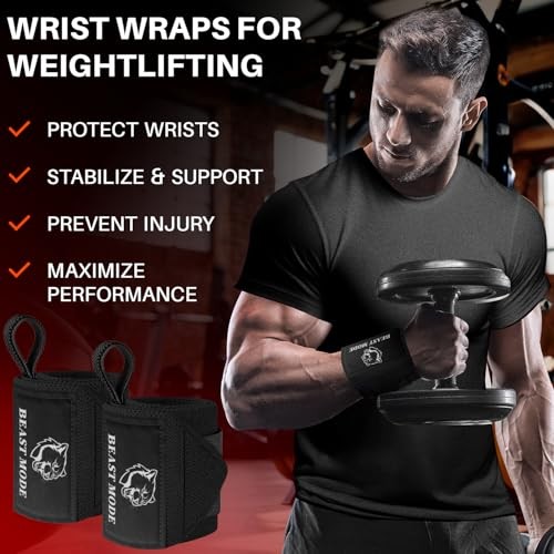 Weightlifting 18" & 12" Wrist Wraps with Thumb Loop – Black 18" – Beast Mode