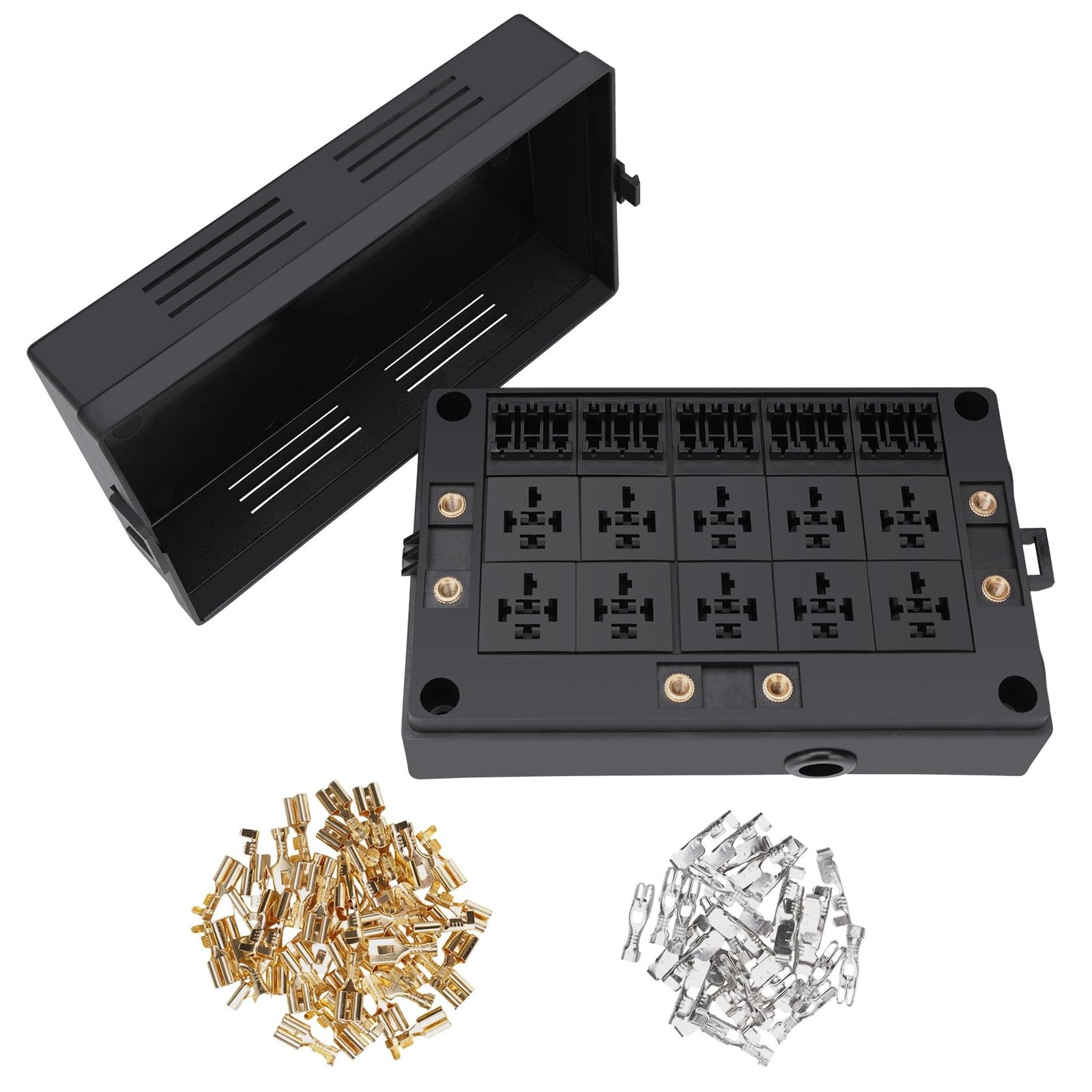 12V Fuse Relay Box, 10 Slots Relay Holder 15 Slots ATC/ATO Fuse Holder, Unive...