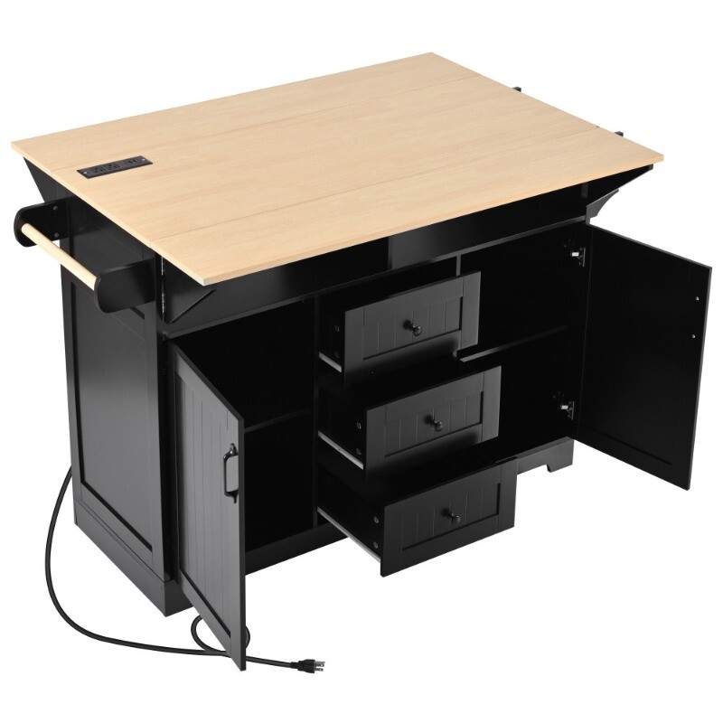 55.7'' Large Kitchen Island with 2 Drop Leaf Rolling Kitchen Cart on 5 Wheels