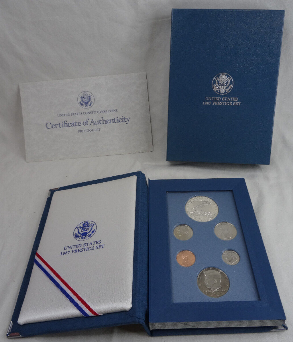 1987 Prestige Set US Mint Constitution Silver Dollar w/ Box & COA 6 Coins