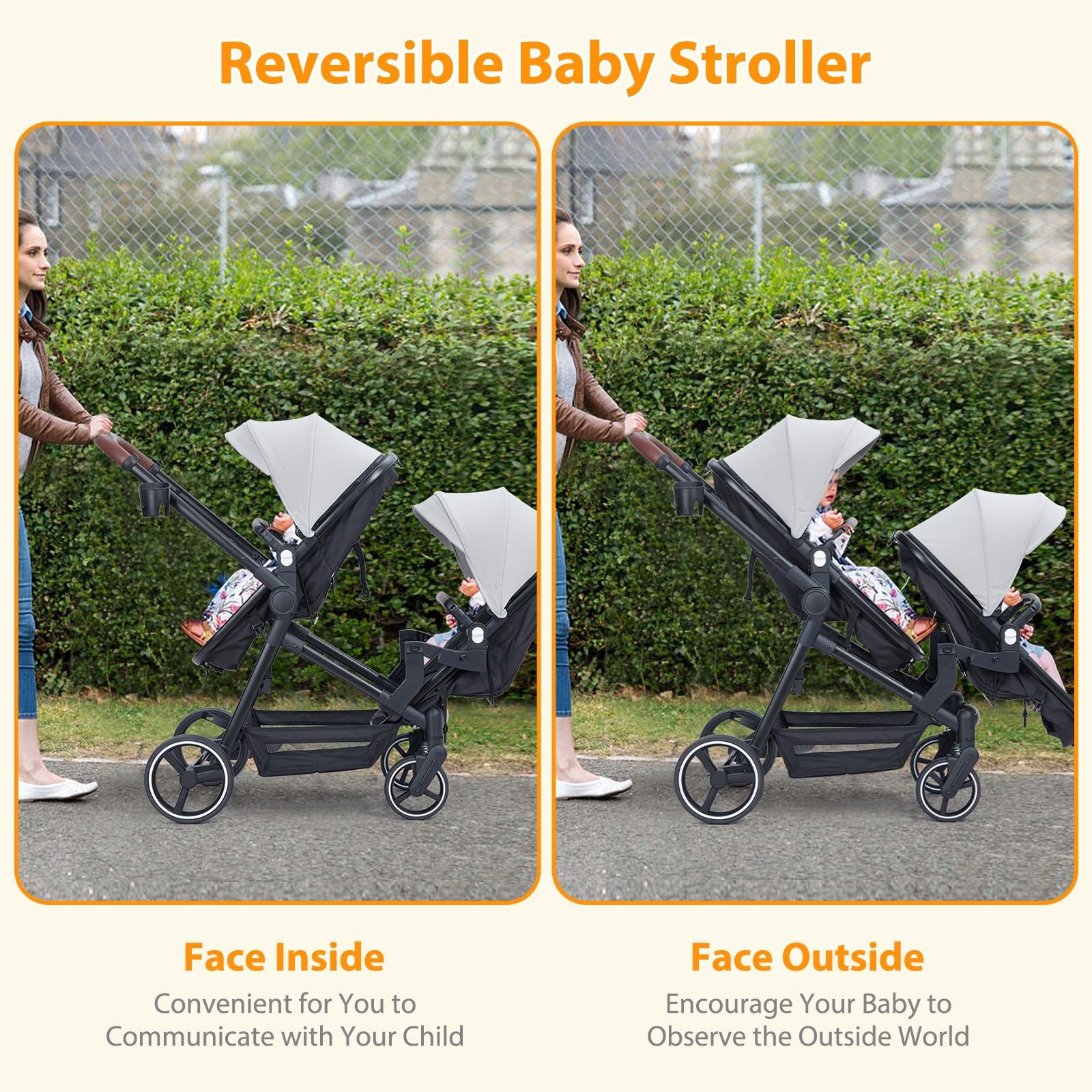 Double Stroller for Infants,Toddlers,Foldable Tandem Stroller Adjustable Backres