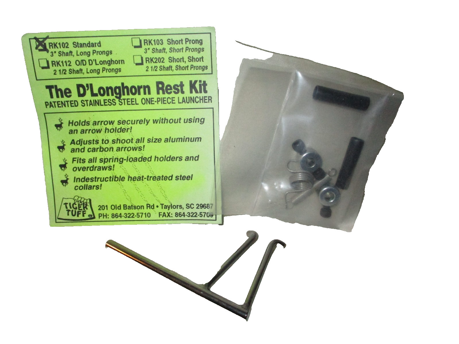 The D'Longhorn Arrow Rest Kit RK102 Stainless Steel Made in USA