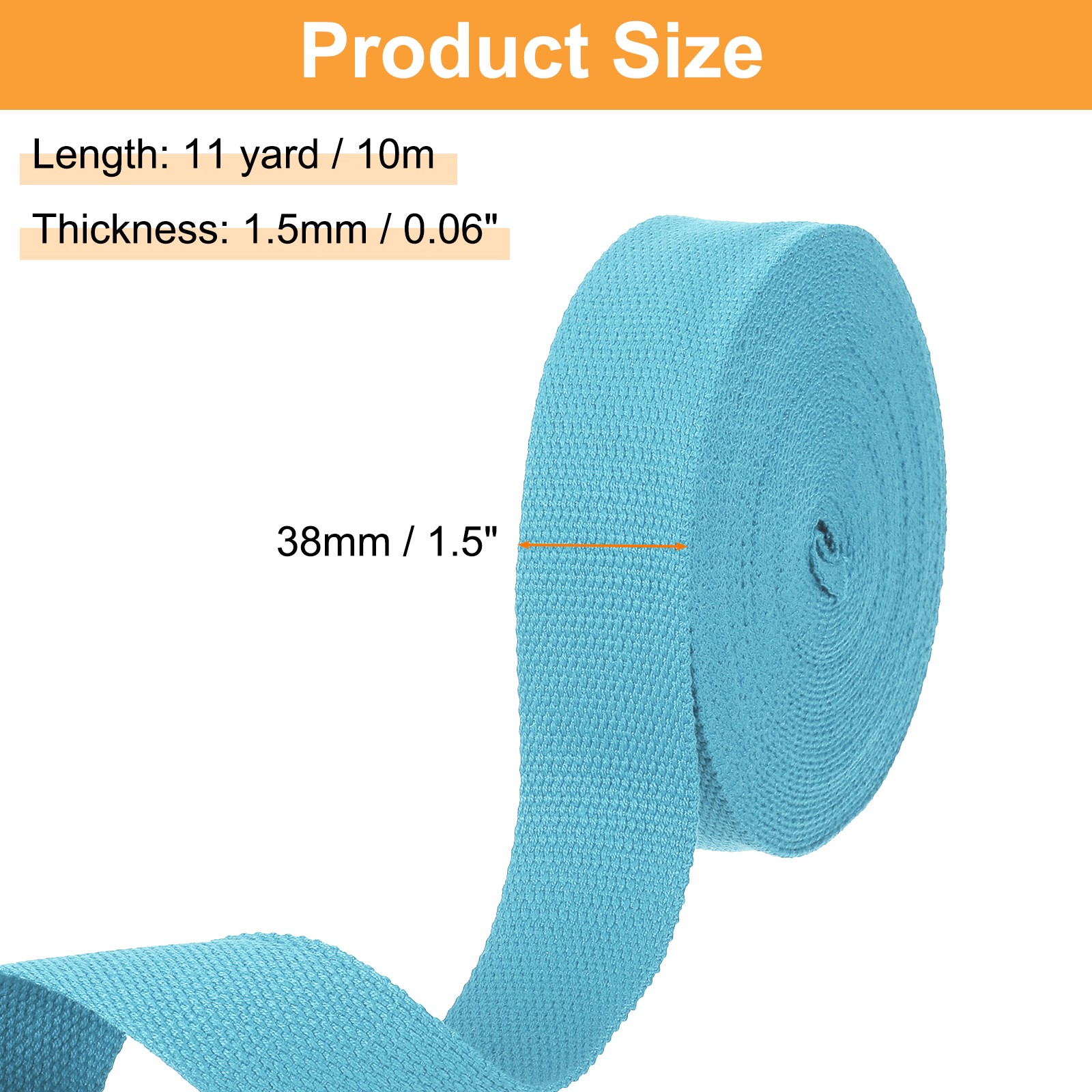 Cotton Webbing 1.5 Inch 11 Yard Polyester Cotton Webbing Strap, Light Blue