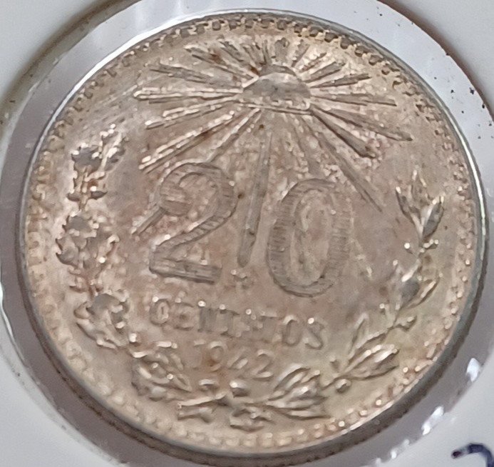 Mexico 1942 20 Centavos .720 Silver AU - UNC JBT 32