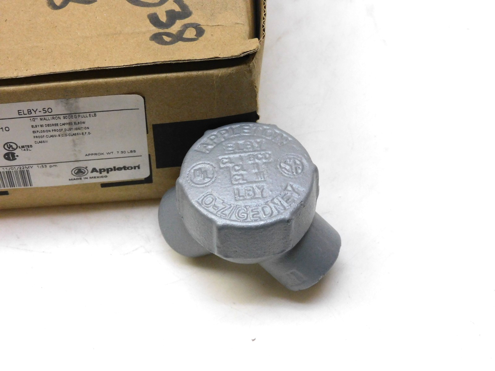 Appleton ELBY-50 Capped Elbow 1/2" MallIron 90° pull ELB