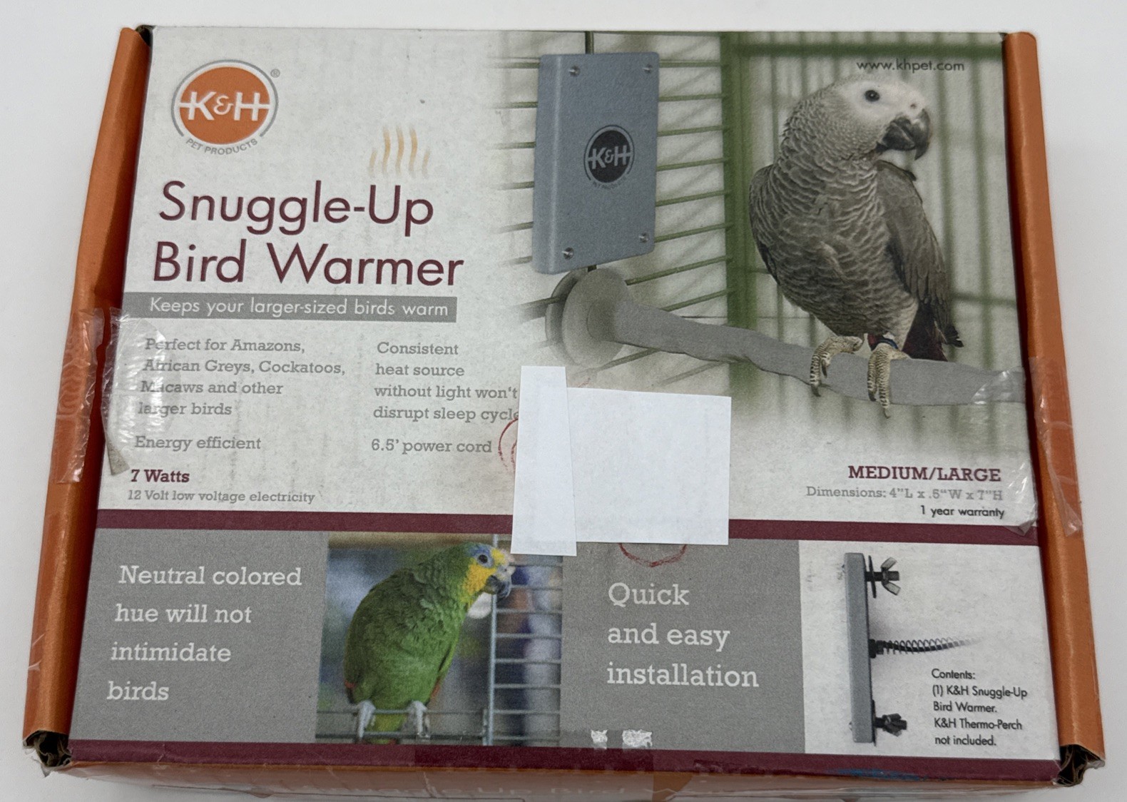 K&H Pet Products Snuggle Up Bird Warmer Gray Large 7x4x0.5 KH9050 Open Box